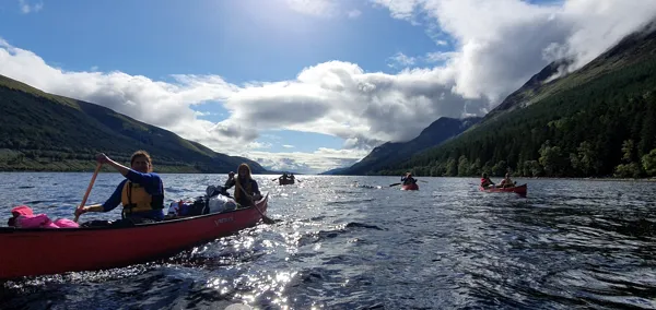 Canoes on a loch during the Great Glen Canoe Expedition