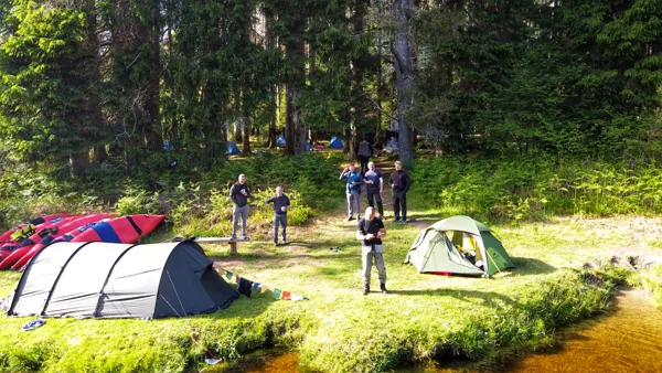 Small group at camp during the Great Glen Canoe Expedition